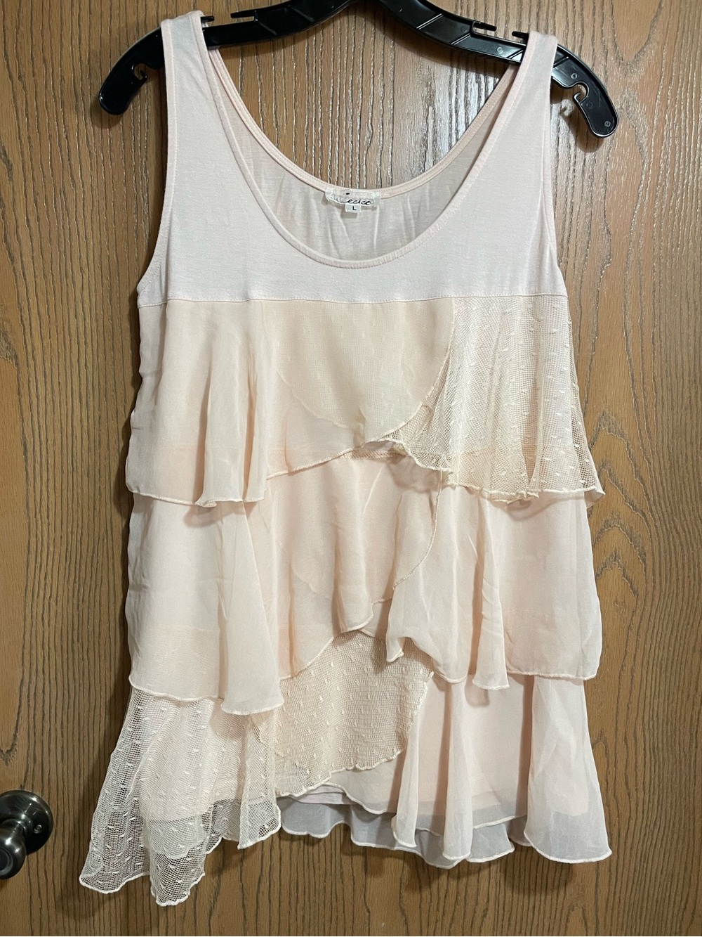 Blush Pink Tank with Layered Ruffles and Scoop Neck